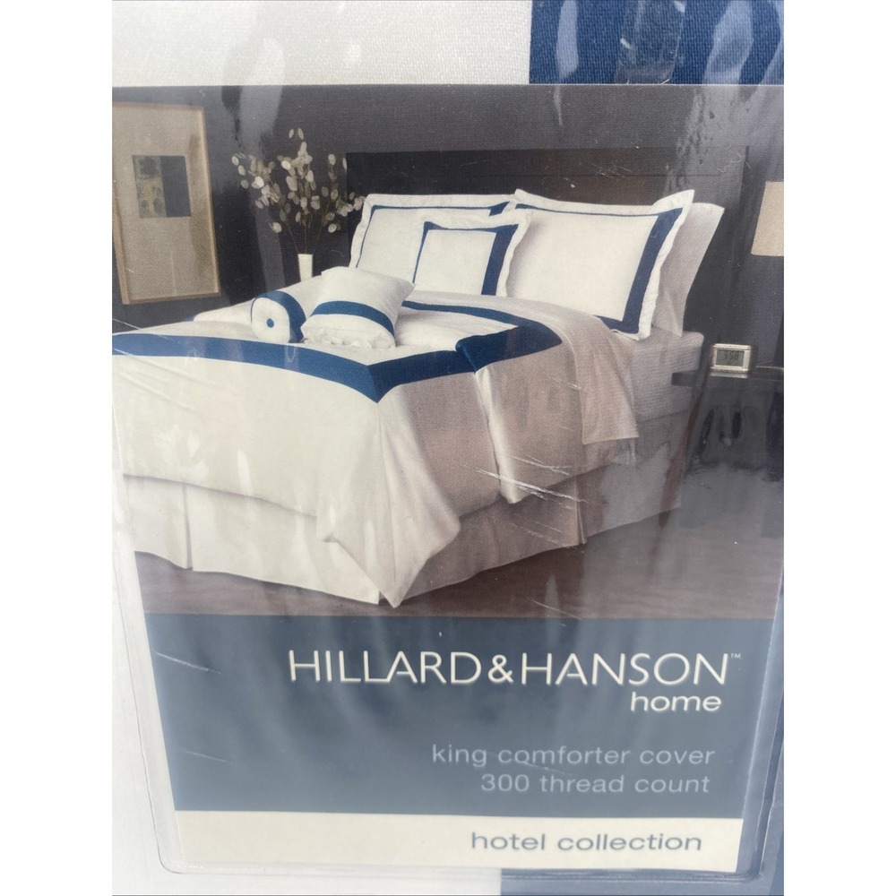Comforter King Continental 300 Thread Count Cotton‎ White and Steel Blue Striped